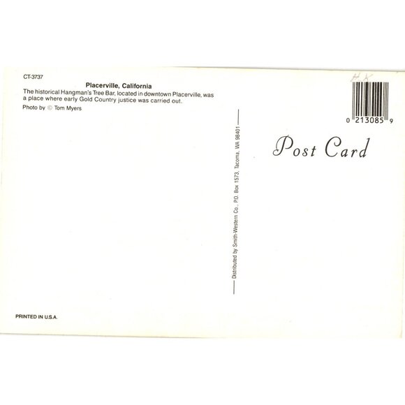 Vintage Placerville California Historic Hangmans Tree Postcard Unused - Picture 2 of 2